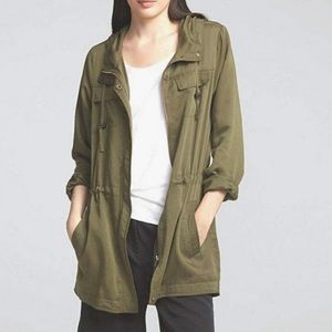 Eileen Fisher Polished Tencel Hooded Olive Anorak Jacket (A3)